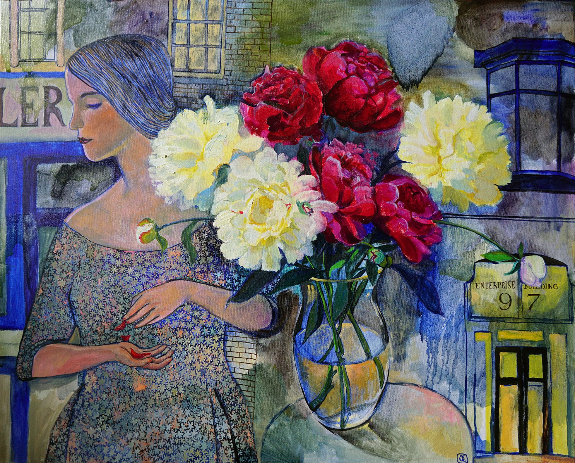 Girl with peonies